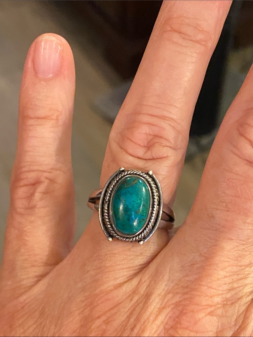 Vintage 925 Sterling Silver Genuine Turquoise Ring Size 8.75–9